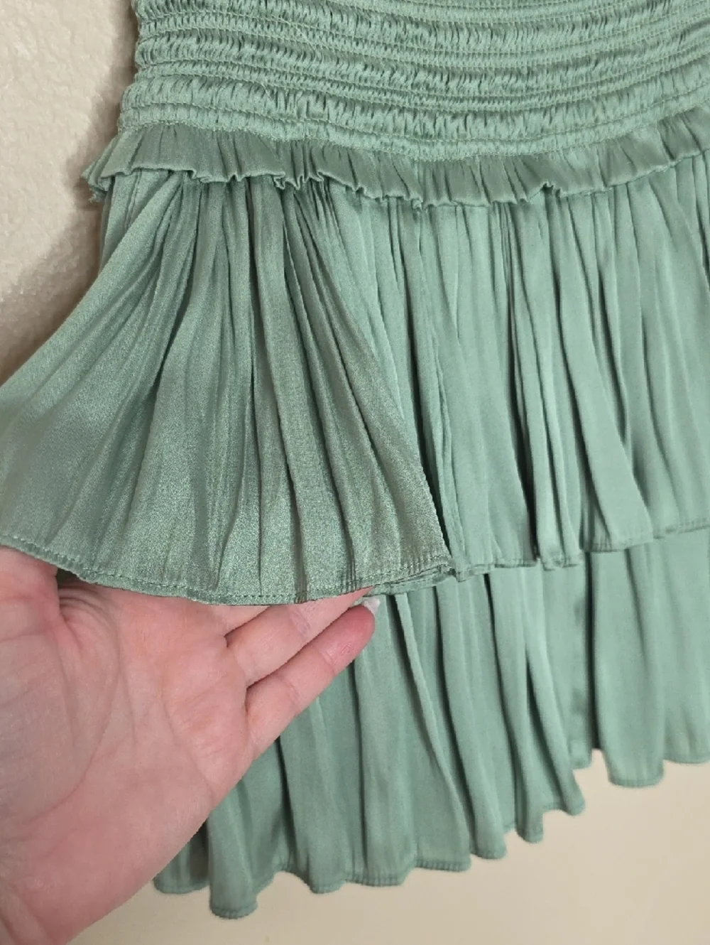 RESET Silky Amore Skirt Sage Green Women Size Sm Smocked Coquette Dainty Tiered